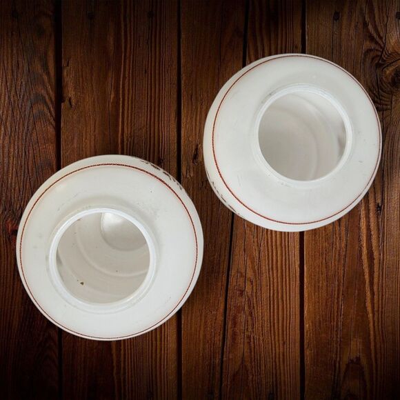 Pair Vintage Kichler Frosted Glass Lamp Shades Brown Floral Ceiling Covers - Picture 5 of 8